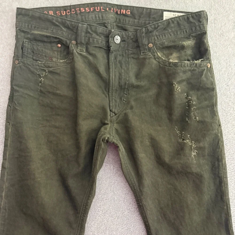 Diesel Thavar Slim Skinny Jeans Mens 31x32 Olive Green Distressed 0802K Italy